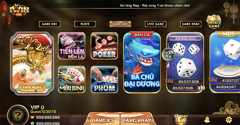 Kho game bài phong phú tại IWIN