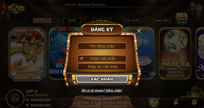 Đăng nhập tài khoản tại IWIN để tham gia chơi game bài