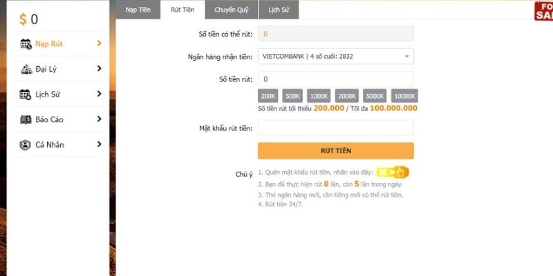Hướng dẫn rút tiền chi tiết