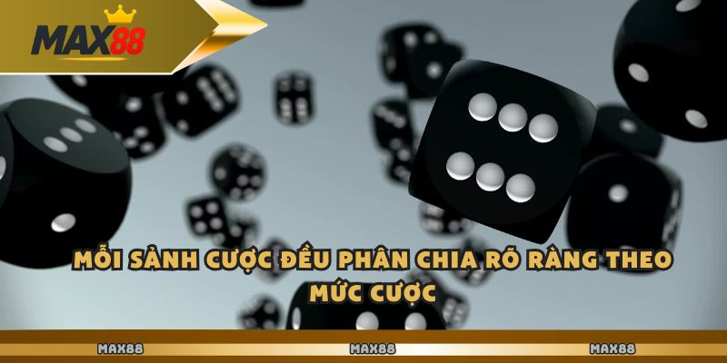 Mỗi sảnh cược đều phân chia rõ ràng theo mức cược