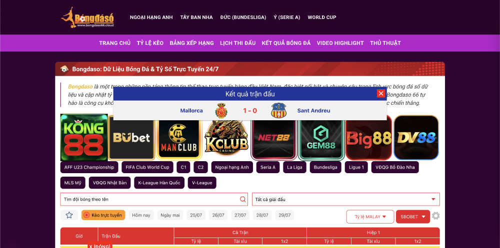 Giao diện website bongdaso